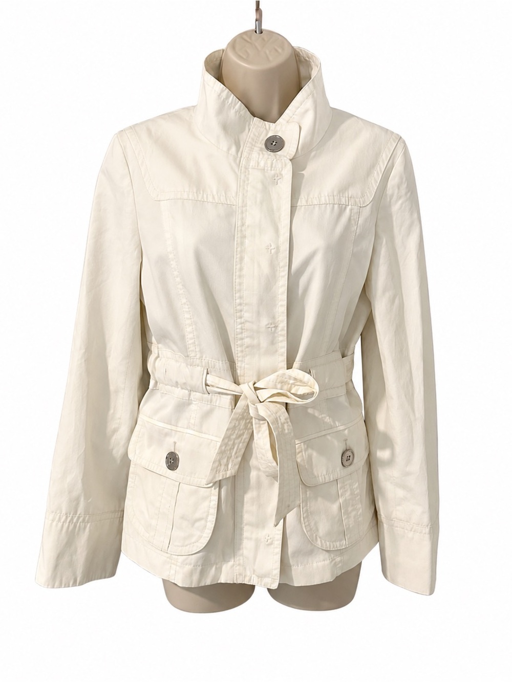 Ann Taylor Women’s Small Cream Belted Utility Jacket Cotton Blend Zip Front
